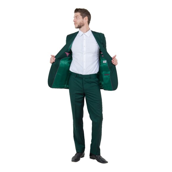 Mens 2-Piece Pick Stitch Suit, Slim-Fit Green - Picture 3 of 7